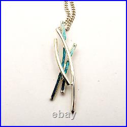 Sterling silver Wild Grasses Pendant Necklace in Peacock Enamel by Sheila Fleet