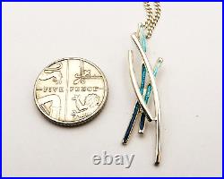 Sterling silver Wild Grasses Pendant Necklace in Peacock Enamel by Sheila Fleet