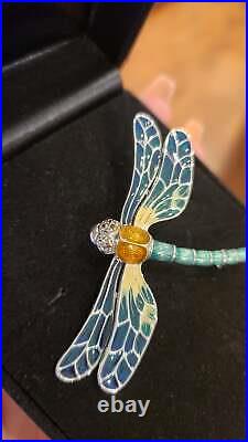 Sterling silver colorful enamel dragonfly brooch