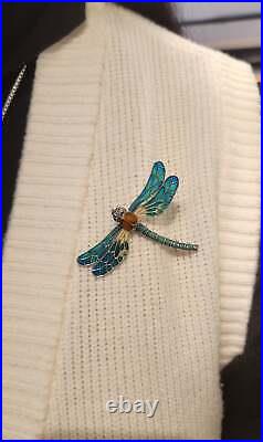 Sterling silver colorful enamel dragonfly brooch