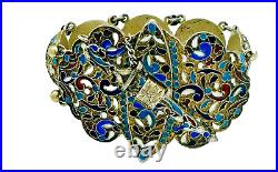 Stunning Antique Russian Cloisonne Enamel Signed Sterling Silver Bracelet