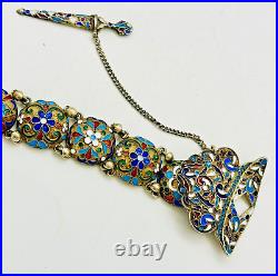 Stunning Antique Russian Cloisonne Enamel Signed Sterling Silver Bracelet