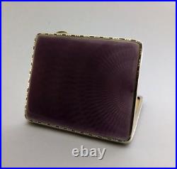 Stunning Sterling Silver Purple Enamel Cigarette Case 1932 Antique Art Deco