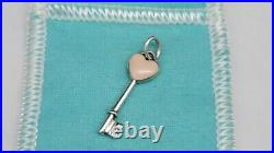 Tiffany & Co Mini Pink Sterling Silver Enamel Heart Key Charm Pendant