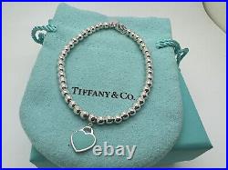 Tiffany Co Sterling Silver Blue Enamel Heart Bead Beaded Bracelet