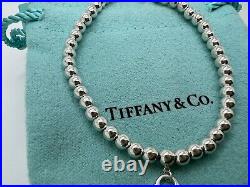 Tiffany Co Sterling Silver Blue Enamel Heart Bead Beaded Bracelet