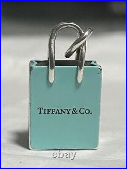 Tiffany Co Sterling Silver Blue Enamel Shopping Love Bag Charm Pendant