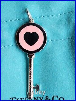Tiffany & Co Sterling Silver Pink Enamel Heart Key Charm Pendant