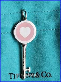 Tiffany & Co Sterling Silver Pink Enamel Heart Key Charm Pendant