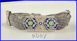 Turkish Sterling Silver 925 Anatoli Foxtail Chain Enamel Slide Bracelet