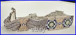 Turkish Sterling Silver 925 Anatoli Foxtail Chain Enamel Slide Bracelet