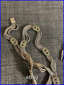 Turkish Sterling Silver Set Chain & Earrings Enamel gold Green