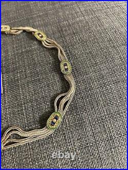 Turkish Sterling Silver Set Chain & Earrings Enamel gold Green