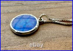 Vintage Blue Enamel Saint Christopher Medal Pendant Necklace Sterling Silver