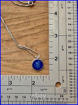 Vintage Blue Enamel Saint Christopher Medal Pendant Necklace Sterling Silver