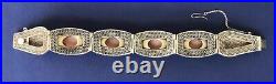 Vintage Chinese Export Sterling Silver Enamel Filigree Rose Quartz Bracelet 7.5