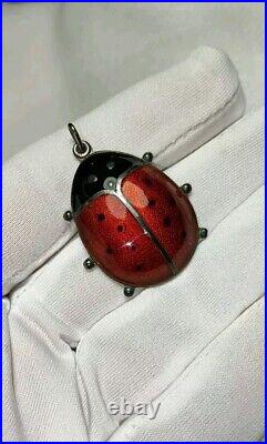 Vintage David Andersen Norway Sterling Silver Enamel Ladybug Pendant