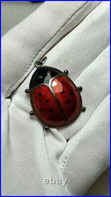 Vintage David Andersen Norway Sterling Silver Enamel Ladybug Pendant