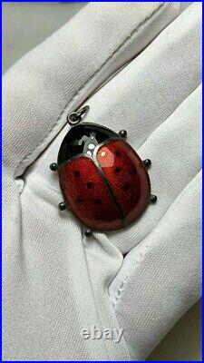 Vintage David Andersen Norway Sterling Silver Enamel Ladybug Pendant