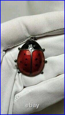 Vintage David Andersen Norway Sterling Silver Enamel Ladybug Pendant