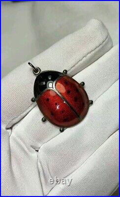 Vintage David Andersen Norway Sterling Silver Enamel Ladybug Pendant