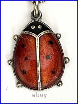 Vintage David Andersen Norway Sterling Silver Guilloche Enamel Ladybug Necklace