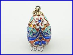 Vintage Enamel Soviet Russian Egg Sterling Silver Pendant