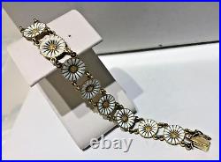 Vintage Georg Jensen Gold Gilt Sterling Silver & White Enamel Daisy Bracelet-6.5