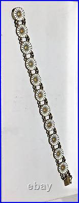 Vintage Georg Jensen Gold Gilt Sterling Silver & White Enamel Daisy Bracelet-6.5