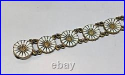 Vintage Georg Jensen Gold Gilt Sterling Silver & White Enamel Daisy Bracelet-6.5