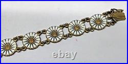 Vintage Georg Jensen Gold Gilt Sterling Silver & White Enamel Daisy Bracelet-6.5