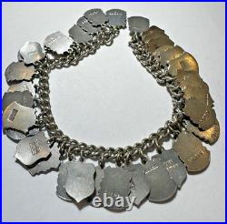Vintage Hallmarks Sterling Silver 38 Enamel Charm 7 UK Shield 55g Bracelet 4f 2