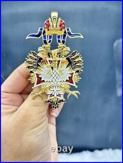 Vintage Inspired 925 Sterling Silver Enamel Double Headed Eagle Brooch