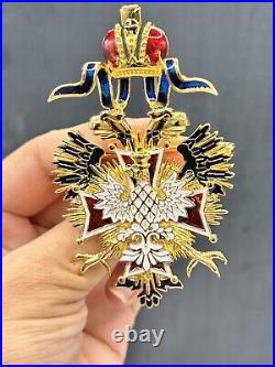 Vintage Inspired 925 Sterling Silver Enamel Double Headed Eagle Brooch