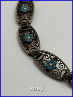 Vintage Marius Hammer Sterling Silver Enamel Flower Plique a Jour Bracelet