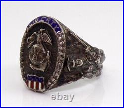 Vintage Men's Military WWII Sterling Silver Enamel Liberty Ring Size 9 LMK2