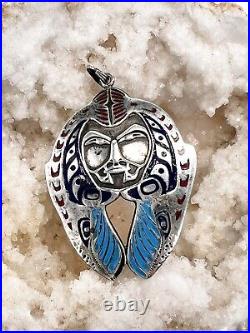 Vintage Native American Sterling Silver Enamel Pendant Mask TG 1985