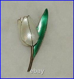 Vintage Norway Hroar Prydz Signed Guilloche Enamel Sterling Silver Tulip Brooch