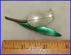 Vintage Norway Hroar Prydz Signed Guilloche Enamel Sterling Silver Tulip Brooch