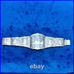 Vintage Siam Sterling Silver Nielloware Enamel Panel Bracelet 7