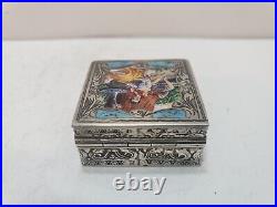 Vintage Solid Silver Sterling Enamel Pill, Snuff Box, Case Italy 1 1/8