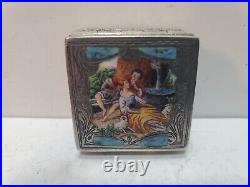 Vintage Solid Silver Sterling Enamel Pill, Snuff Box, Case Italy 1 1/8