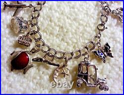 Vintage Sterling Silver Charm Bracelet & 16 Charms, Loaded 7.25 Mixed Theme