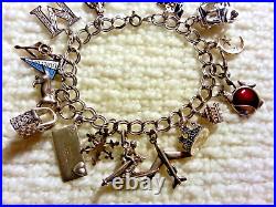 Vintage Sterling Silver Charm Bracelet & 16 Charms, Loaded 7.25 Mixed Theme