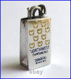 Vintage Sterling Silver Enamel Northwest Airlines Waikiki Beach Hawaii Bag Charm