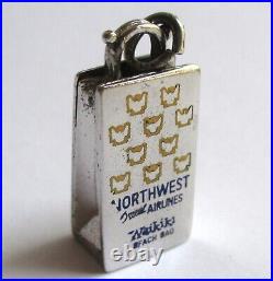 Vintage Sterling Silver Enamel Northwest Airlines Waikiki Beach Hawaii Bag Charm