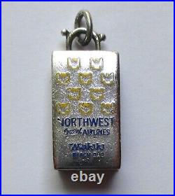 Vintage Sterling Silver Enamel Northwest Airlines Waikiki Beach Hawaii Bag Charm