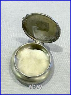 Vintage Sterling Silver & Enamel Round Hinged Pill or Snuff Box