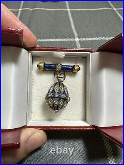 Vintage Sterling Silver Enamel Russian Egg Brooch Pin With Box