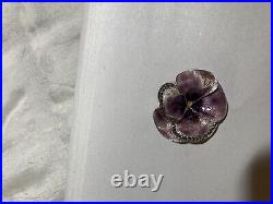Vintage Sterling Silver Glistening Etched Purple Enamel Detailed Pansy Brooch
